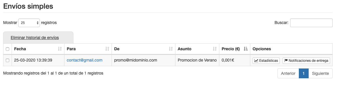 Consulta los envíos simples de email - SMSLEE