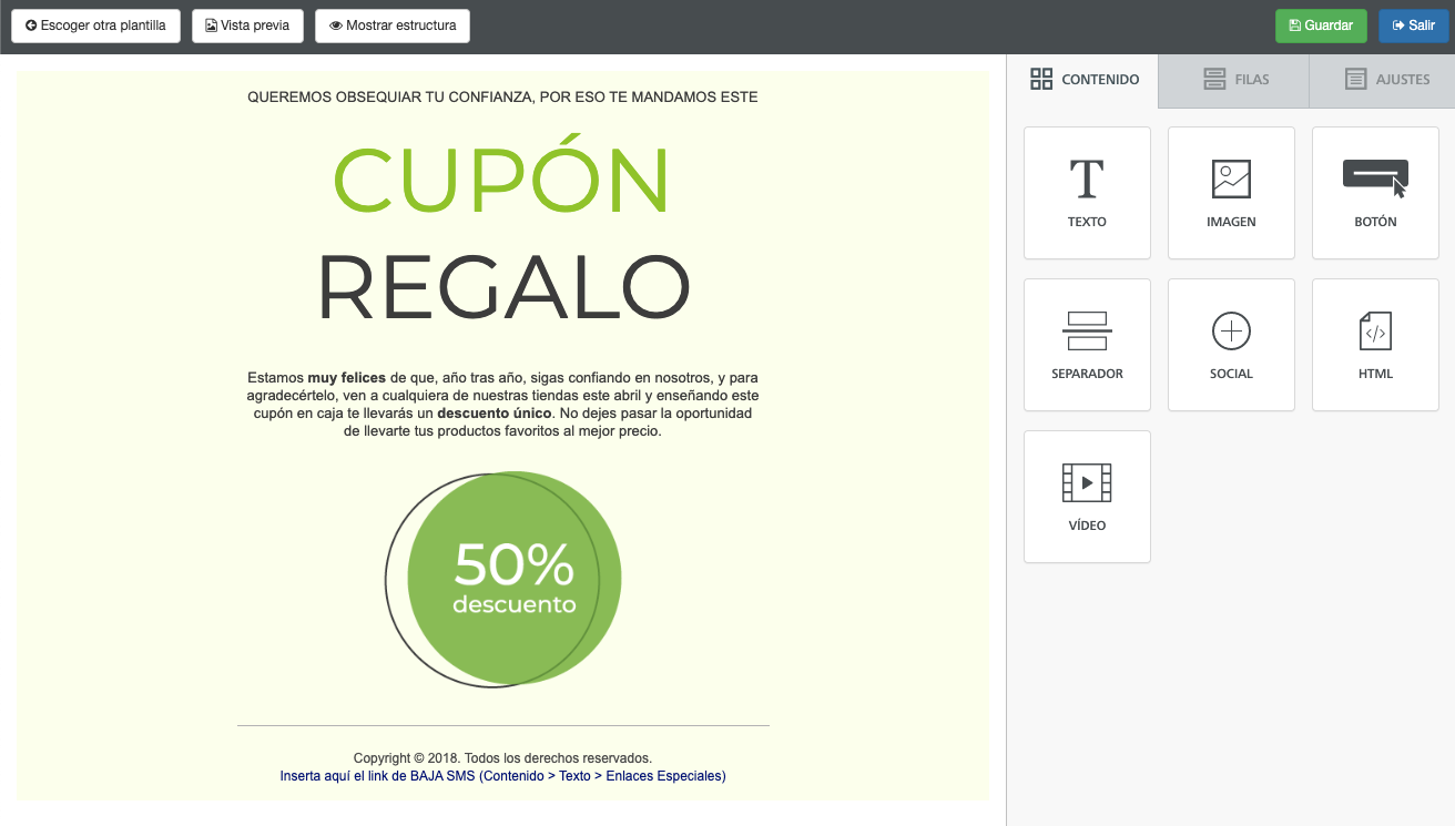 Disenya el contenido al crear una Plantilla de Email - SMSLEE